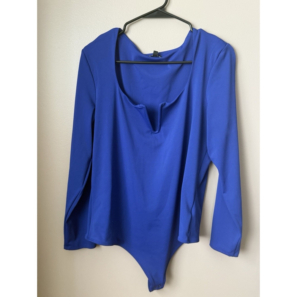 NWT Express Body Contour Women's Blue Long Sleeve Bodysuit XL V-Neck
